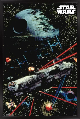 Vista 9 de Trends International Star Wars: Saga - Póster de pared de batalla espacial, 14.725 x 22.375 pulgadas, versión enmarcada de madera de granero