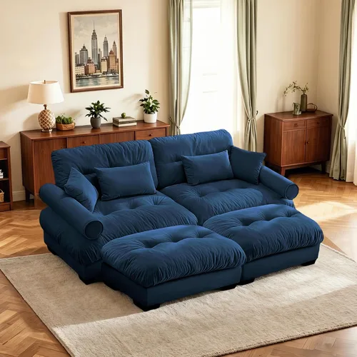 Vista 65 de Sofá biplaza de 93.7 pulgadas, sofá modular de 2 plazas, sofás seccionales grandes de color beige y blanco para sala de estar, juego de sofá