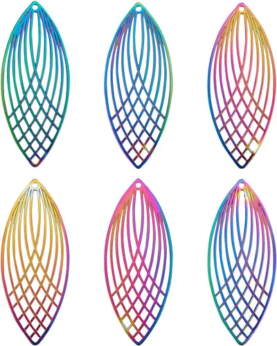 Vista 36 de FASHEWELRY 50 piezas de conectores de filigrana de mariposa de acero inoxidable, adornos de metal grabados con arco iris para fabricación de joyas
