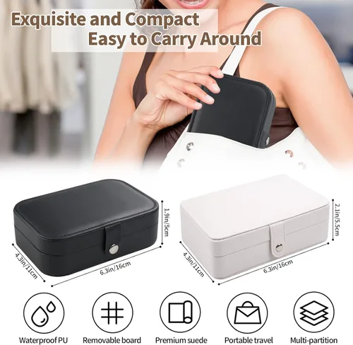 Vista 2 de SMFANLIN Organizador de caja de joyería 2 piezas pequeño estuche de almacenamiento de joyas de piel sintética de viaje con placa de aretes caja