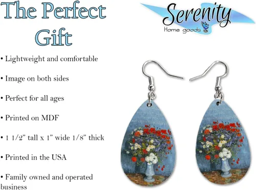 Vista 31 de Van Gogh - Juego de aretes colgantes divertidos Lindos aretes de joyería para niñas y mujeres Impresión de doble cara Regalo de cumpleaños
