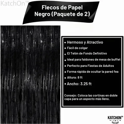 Vista 3 de KatchOn - Telón de fondo negro con flecos de 6.4 x 8 pies, extra grande, paquete de 2, telón de fondo de oropel negro para decoraciones de fiesta