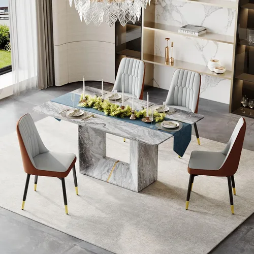 Vista 8 de Juego de mesa de comedor para 4, juego de mesa de comedor de 5 piezas con sillas, mesa moderna de mármol sintético de 63 pulgadas con 4 sillas