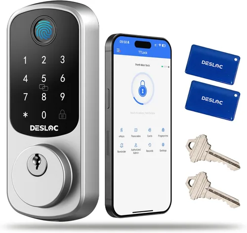 Vista 11 de DESLOC B200 - Cerradura inteligente de puerta con control de aplicación, cerrojo de entrada sin llave para puerta delantera, bloqueo automático
