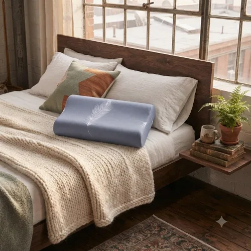 Vista 5 de Fundas de almohada de algodón con estampado a cuadros para contorno de cuello de espuma viscoelástica con cremallera (estilo A) Almohada de espuma