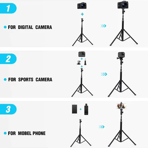 Vista 5 de Yesker Trípode para selfie stick para iPhone Android de 52 pulgadas extensible para teléfono con control remoto Selfie Stick Equipo de grabación