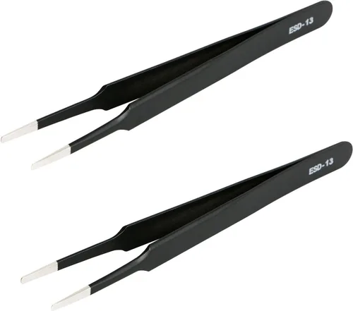 Vista 9 de Aoje-Link ESD-10 Pinzas profesionales con tecnología de precisión antiestática, punta recta no magnética, revestimiento de plástico de acero