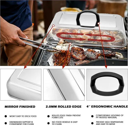 Vista 3 de HaSteeL Cúpula de fusión de 13 x 9.75 pulgadas y prensa de hamburguesa de 7 pulgadas, cubierta de vapor rectangular con prensa de tocino, accesorios