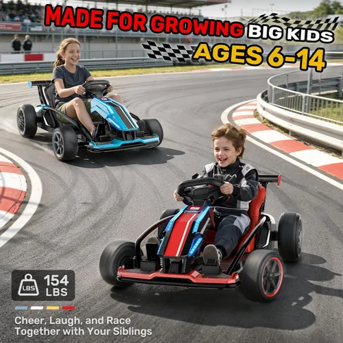 Vista 3 de Go Kart eléctrico de 24 V para niños de 6 a 14 años, motores de 400 W y 9.3 Rojo