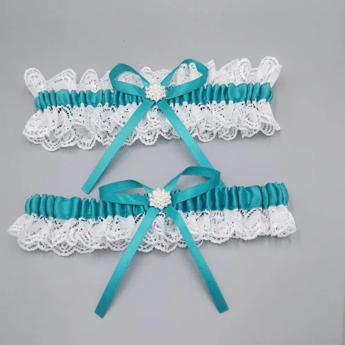 Vista 3 de MERRYJULY Ligueros nupciales para novia de encaje blanco para mujer, conjunto de liguero nupcial para boda, ligas de graduación