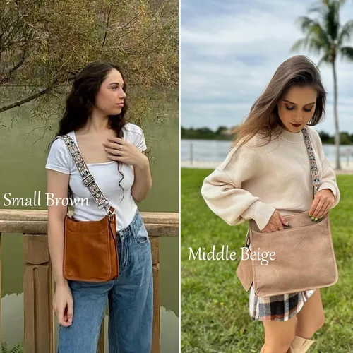 Vista 6 de KITATU 2 bolsos cruzados para mujer, bolsos de mano hobo de hombro de diseñador bolso de cuero vegano con 2 correas