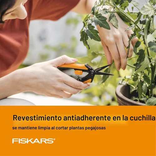 Vista 4 de Fiskars 399241-1002 Tijeras de podar con micro puntas, cuchillas antiadherentes, 2 unidades, naranja Garden Shears for Weeds, Flower Buds & Small
