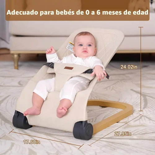 Vista 7 de Mecedora para bebé, Silla de bebé portátil y plegable con 3 ajustes de altura, Mecedora ergonómica para bebés de 0 a 6 meses, estilo de grano