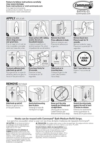 Vista 10 de Command Ganchos medianos de baño, capacidad de 3 libras, 2 ganchos, 2 tiras, organizan sin daños Blanco