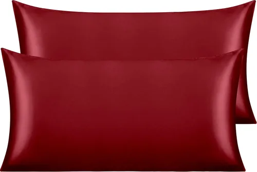 Vista 87 de NTBAY Paquete de 2 fundas de almohada estándar de satén para cabello y piel, lujosas y sedosas fundas de almohada con cierre de sobre, 20 x 26