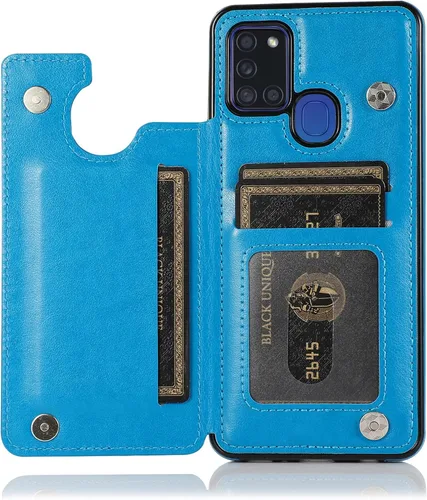 Vista 5 de Asuwish Funda de teléfono para Samsung Galaxy A21S con protector de pantalla de vidrio templado y tarjetero con soporte para tarjetero, accesorios