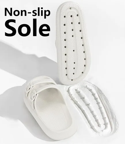 Vista 5 de Weweya - Pantuflas de almohada para mujeres y hombres - Toboganes de nube - Hebilla doble ajustable - Sandalias planas de EVA