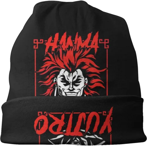 Vista 3 de Anime Baki The Grappler Yujiro Hanma Beanie Hat para hombres y mujeres verano fino sombreros de punto calavera negro, Negro