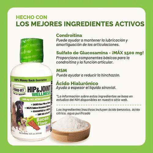 Vista 4 de LIQUID-VET Fórmula K9 para cadera y articulaciones, sabor a tocino, 16 onzas