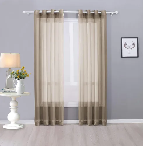 Vista 5 de Interior Trends Ariana - Juego de 2 cortinas de gasa transparente totalmente cosida con ojales (63 pulgadas de largo, beige)