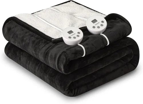 Vista 23 de Manta eléctrica térmica de 50"x60", manta de franela suave y sherpa reversible con 10 ajustes de calor, 12 configuraciones de temporizador y apagado
