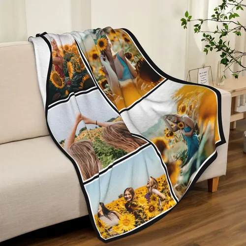 Vista 5 de Manta personalizada con foto, manta de franela suave personalizada para regalos de novia, novio, familia, amigo, cumpleaños, día de la madre, día