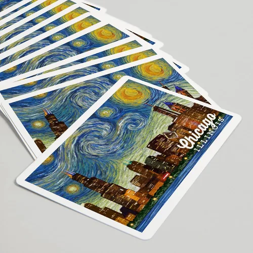 Vista 5 de Lantern Press Chicago, Illinois, Noche estrellada (52 cartas de juego, baraja de cartas de tamaño póquer con Jokers)