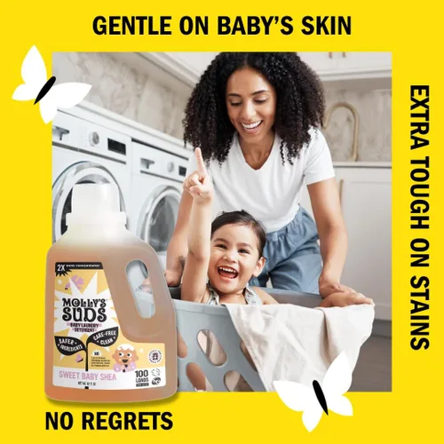 Vista 3 de Detergente Molly's Suds para ropa de bebé líquido Elimina fórmula, caca y manchas de escupir Extra suave para bebés, niños pequeños
