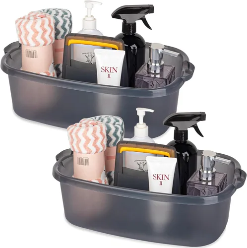 Vista 15 de Organizador de suministros de limpieza grande portátil con asa, cubo de plástico, almacenamiento de herramientas para baño, dormitorio, cocina