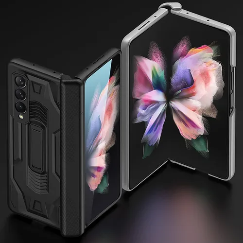 Vista 6 de Miimall Funda compatible con Samsung Galaxy Z Fold 3 con protección de bisagra, protector de pantalla de vidrio templado y función atril todo