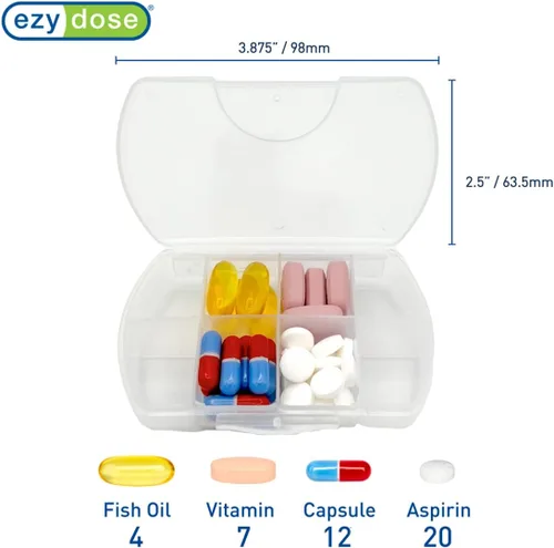 Vista 2 de EZY DOSE Pastillero de farmacia de bolsillo rígido, con bolsa con cremallera, diseño fácil de usar, portátil y perfecto para el uso diario, 8 Negro