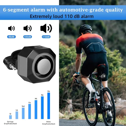 Vista 2 de NineLeaf Alarma para Bicicleta USB Recargable con Montura, Alarma para Bicicleta con Control Remoto, Sensor de Movimiento y Vibración Inalámbrico