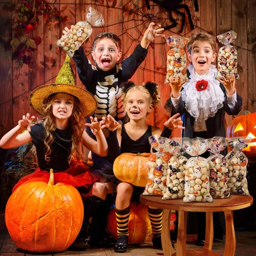 Vista 5 de Pajean Bolsas de celofán para dulces de Halloween con lazos giratorios a