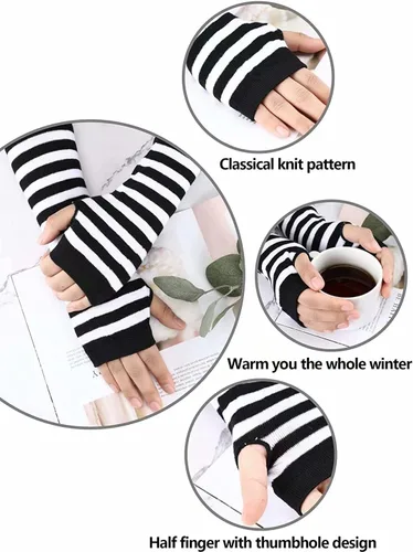 Vista 5 de Mesyo Guantes góticos sin dedos largos calentadores de brazo de punto para el pulgar guantes elásticos 4 Pares #3