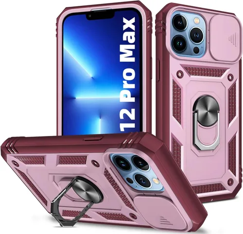 Vista 12 de Korecase Diseño para iPhone 12 Pro Max Kickstand Funda con cubierta de cámara de grado militar Caída de doble capa de cuerpo completo Protección a
