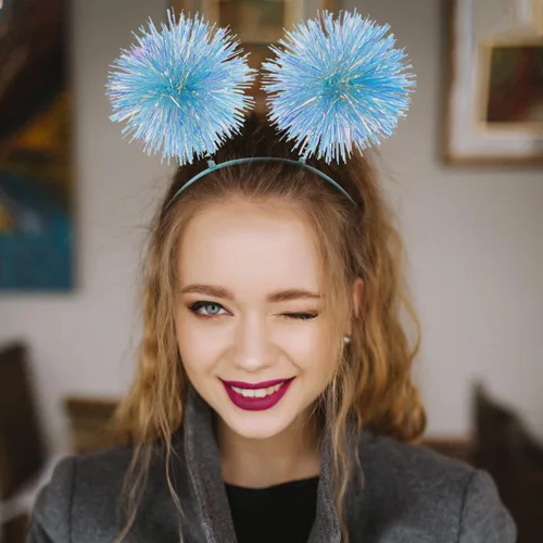 Vista 4 de minkissy Diadema con pompones, diadema de color Bopper, diadema de bola con antena para color azul