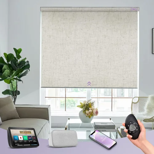 Vista 10 de Graywind Persianas enrollables motorizadas 100% opacas compatibles con Alexa Google, de vinilo, impermeables, inalámbricas, control remoto A-Beige
