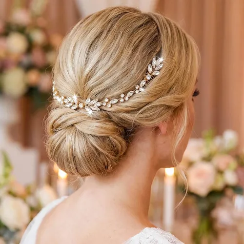 Vista 7 de Unicra Peines de cristal para el cabello, tocados nupciales, accesorios para el cabello de boda para novias (dorado)
