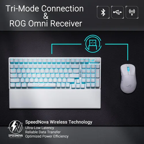 Vista 3 de ASUS ROG Strix Scope II 96 Teclado mecánico inalámbrico para juegos, 96% de tamaño completo, conectividad trimodo, interruptores ROG NX Storm