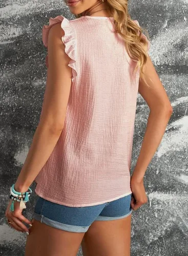 Vista 2 de Dokotoo Camisetas sin mangas con volantes y cuello en V para mujer 2023