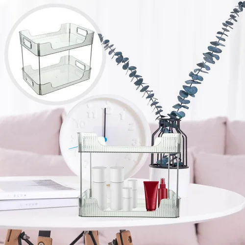 Vista 3 de Alipis Organizador de encimera de baño de 2 niveles, bandeja de perfume transparente, organizador decorativo para el cuidado de la piel, estante