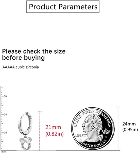 Vista 4 de Aretes colgantes de ratón pequeños para mujeres y niñas, plata de ley 925, circonita cúbica, dije de animales, ratones, aros para dormir, cartílago
