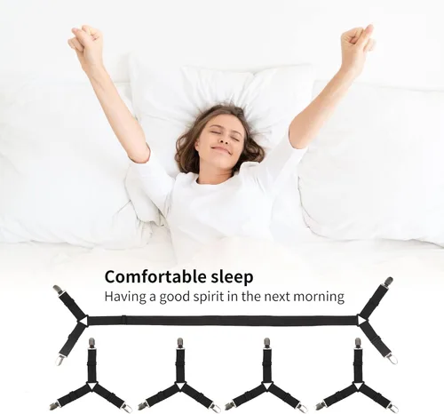 Vista 7 de Luyena - Correas para sábanas de cama, 4 + 1 soporte de clips para sábana bajera, clip triangular mejorado para esquina, correa elástica ajustable