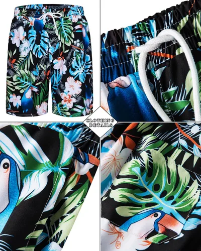 Vista 14 de TUNEVUSE Conjunto de camisas y pantalones cortos hawaianos para hombre, 2 piezas, trajes de playa con estampado de flores, traje tropical de verano