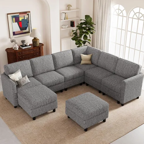 Vista 29 de Belffin - Sofá cama modular de 110.2 pulgadas, 12 asientos, color beige