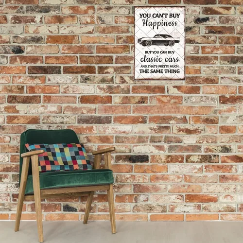 Vista 7 de EMOHAT Letrero de metal vintage con texto en inglés "You Can't Buy Happiness But You Can Buy a Classic Cars Funny Garage Metal Sign Home Bedroom Bar