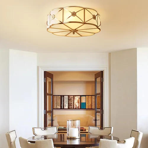 Vista 4 de Lámpara de techo empotrada de latón, lámpara de techo LED con 3 luces en forma de flor, pantalla de vidrio esmerilado, luz moderna cerca de techo