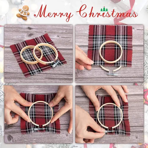 Vista 4 de Caydo 10 mini aros de bordado de 2.5 pulgadas, aro de punto de cruz para bordado, costura práctica y decoración de Navidad