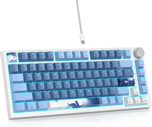Vista 10 de 75% Teclado para Juegos con Cable, Montaje de Junta de Intercambio en Caliente, Interruptor Blanco, Teclado Mecánico TKL de 82 Teclas, NKRO Cremoso