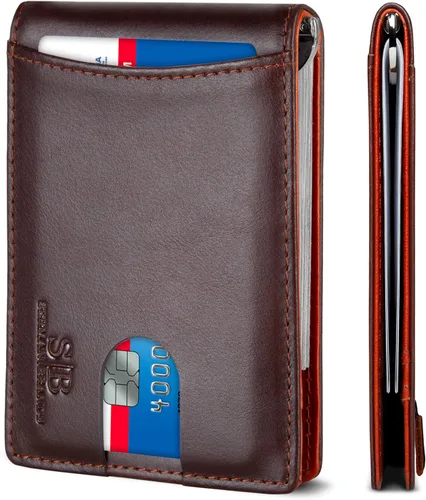Vista 11 de SERMAN BRANDS RFID Blocking Slim Bifold Genuine Leather Minimalist Front Pocket Wallets for Men with Money Clip Thin Mens